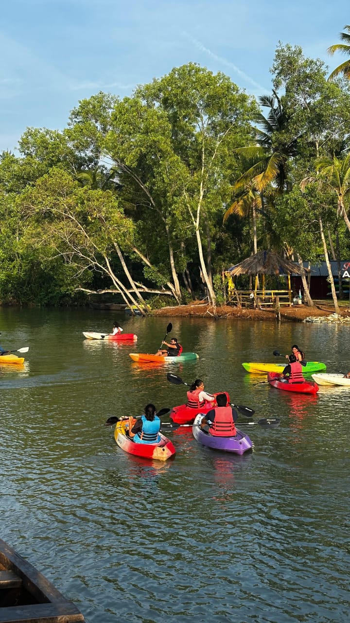 Colorful kayaks on the lake